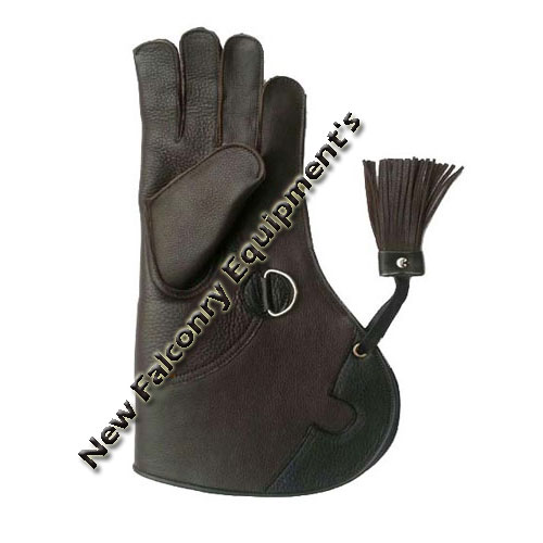 New Falconry Glove Nubuck Leather Double Skin 12" Long Dull Black, Medium Size 